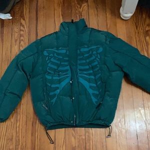Blue turquoise skeleton print puffer jacket